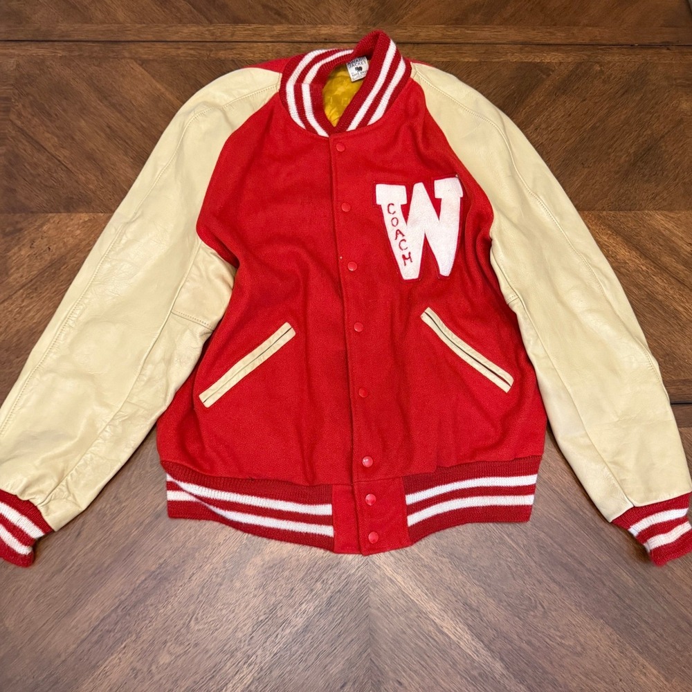 Vintage Kaye Bros Chicago Varsity Letterman Jacket Red Leather Wool Coach W L